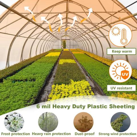 Clear 6 Mil Greenhouse Plastic Sheeting For 16 X 20 Ft, UV Resistant Heavy Duty Polyethylene Film, Thickened, Tear Resistant Greenhouse Cover, Weatherproof Transparent Film For Year Round Garden Growth That Stays Tough As Nails