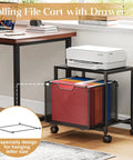 Under Desk Storage Organizer With Drawer Rolling File Cabinet under office desk with printer on top, featuring hanging files.