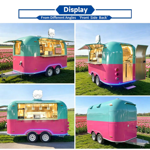Heavy Duty Commercial Pizza Food Truck, Turnkey Mobile Catering Trailer With Built In Walk In Fridge, exterior view from different angles