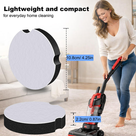 Woman using vacuum next to High Efficiency Dust Foam Vacuum Filter For Upright CleanView And PowerForce Vacuums 3508 3437 3437F