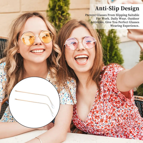 Gold Metal Eyeglass Temple Replacement Arms With Clear Tips Complete Repair Kit Includes Screwdriver And Screws For A Solid Frame Repair And Sharp Upgrade That Really Hits Different, displayed with women wearing sunglasses.