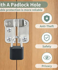 Flip Gate Latch With Padlock Hole Stainless Steel Door Lock installed on wooden door, showcasing security features.