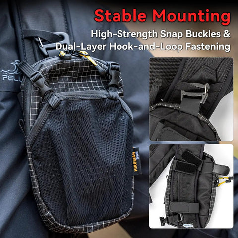Backpack Strap Phone Pouch Ultra Lightweight Waterproof Phone Pocket with snap buckles and hook-and-loop fastening on strap