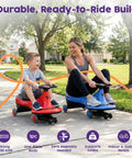 Tot Approved Kid Wiggle Ride On Car Battery Free Twist And Go Steering Play Vehicle in red and blue for kids outdoors.