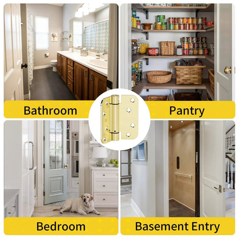 JOYNY 2-pack 4-inch self-closing door hinges, gold finish; spring-loaded, UL-listed for left/right doors
