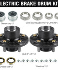 Front view of trailer hub kit: two 5-lug, 4.5-inch bolt-circle hubs with cone bearings, grease caps, seals, and lug nuts.