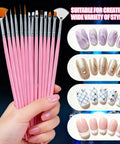 Complete Nail Art Kit With Stands And Tools Featuring 15 Black Nail Brushes displayed with various nail designs