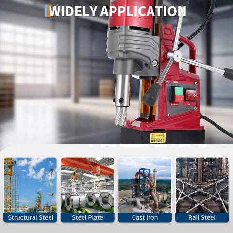 1550W Magnetic Drill Press With 1.57 Inch Capacity And Rock Solid 2920 Lbf Grip For Heavy Duty Steel Fabrication At 750 Rpm including twist drill adapter for various applications.