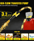 Cordless Fuel Transfer Pump With Flexible Hose, Battery Powered For DeWalt 20V And Milwaukee 18V Tools, High Flow 3.2 GPM
