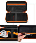 Compact, Rugged Tool Case For ZipSnip And SnapFresh Cordless Scissors With Zipper Mesh Pocket For Batteries, Blades, Cables, And Instructions, Fabric Cutter Storage Organizer, Black Case Only displayed open with compartments