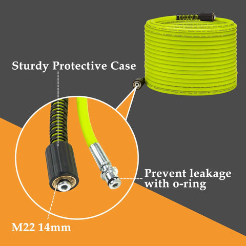Beefed Up 50 Ft Pressure Washer Hose 1/4 Inch With Quick Connect Kit, High Pressure 3600 PSI, M22 14mm Fittings, Replacement Hose
