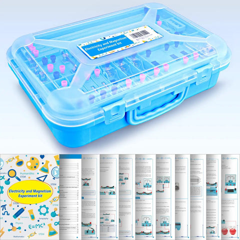Physics Lab Kit For High School Students With Basic Electricity Circuits And Magnetism Discovery Set in blue case