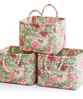 Top Shelf Floral Cotton Storage Baskets 3 Pack Quilted Organizer Bins For Clothes Cosmetics And Everyday Essentials Soft Padded in floral design.