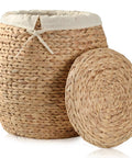 Wicker Storage Basket With Lid For Living Room Large Blanket Organizer Handwoven Water Hyacinth With Removable Cotton Liner