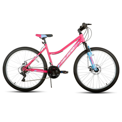 26 Inch Women's Mountain Bike With Step Through Frame Durable Carbon Steel Build 18 Speed Gearing Bright Pink