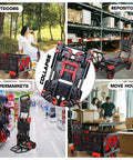 2 In 1 Folding Hand Truck Dolly Cart Heavy Duty Moving Carrier with 4 Foldable Wheels and Telescoping Handle 330lbs Capacity Red
