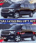 Before and after using Beefed Up Lift Kit For Tahoe Yukon Suburban Avalanche 1500 2002 2006 1 To 3 Inch Front Torsion Bar Key And 2 Inch Rear Spacers With Shock Extenders For GMC And Chevy SUVs