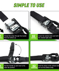 Beefy Four Pack Heavy Duty Ratchet Straps 1.5 Inch By 15 Foot Tie Downs With 5,208 Pounds Break Strength usage instructions