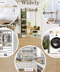 Black Aluminum Bifold Mirror Door For 60x80 Opening, Preassembled With Hardware Kit, shown in bedroom, study, cloakroom, pantry, and laundry room settings.