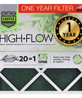 One Year High Flow HVAC Furnace Filter 16x25x1 in with 3 Layer Open Celled Foam and Tacky Center Layer Traps Dust Like Fly Paper MERV 8