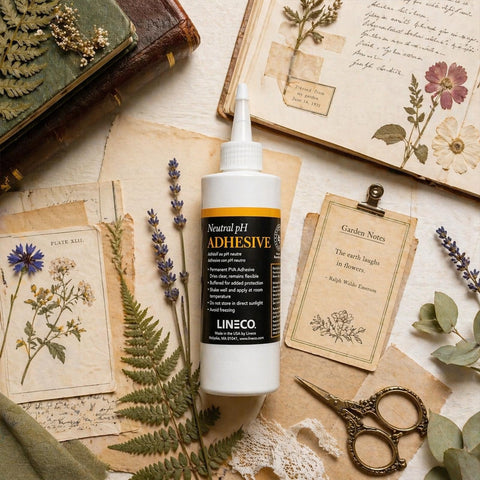Neutral pH All Purpose Glue For Book Binding And Crafts, 8 Oz, Acid Free Adhesive Dries Clear And Flexible, product on table with crafts