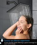Shower Faucet Set With Rainfall Head And No Fuss Handle Valve Modern Wall Mount 8 Inch Matte Black Shower System in use