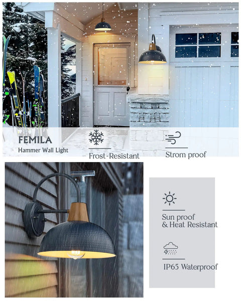 Two Pack Outdoor Wall Sconces Gooseneck Barn Lights With Hammered Metal Blue Shade Weatherproof Exterior Lamps For Porch Farmhouse Decor