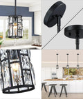 Modern Crystal Pendant Lights 3 Pack Matte Black Finish Hanging Fixtures With Clear Faceted Crystals for kitchen