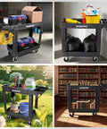 Heavy Duty Rolling Tool Cart Two Tier With Locking Casters, 500 Lb Capacity, Durable PP Construction, Mobile Workshop Organizer For Tools And Supplies, Top Shelf 31x17x4 In, Bottom Shelf 30x16x4 In, black two-tier cart