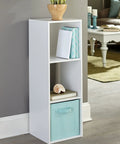 Three Cube Storage Organizer Bookshelf For Books And Decor, Display Unit With Vertical Or Horizontal Setup, Wood Construction