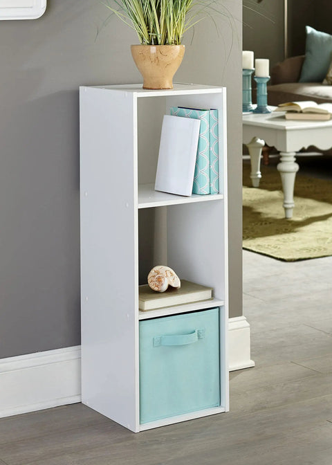 Three Cube Storage Organizer Bookshelf For Books And Decor, Display Unit With Vertical Or Horizontal Setup, Wood Construction
