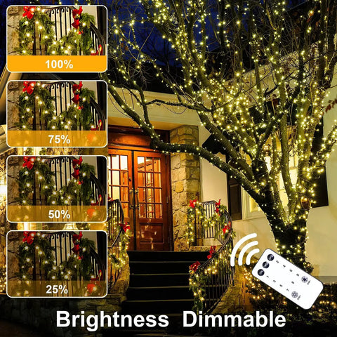 Ultra Long Outdoor Christmas Lights 330Ft 1000 LED String Lights With Reel 8 Modes And Timer Remote UL Listed on tree and entrance