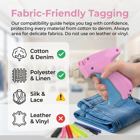 Skip The Sewing Machine For This Game Changer No Sew Stitch Gun making fabric-friendly tagging on denim and cotton.