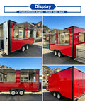 13 Foot Red Fiberglass Food Truck Fully Loaded Mobile Kitchen With Commercial Grade Prep Tables Built In Cooking Gear Street Ready Catering Rig For Busy Weekend Markets And Turnkey Business Ventures, showcasing front, side, and back angles.