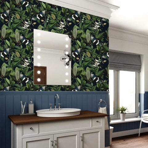 Bathroom with Tropical Jungle Leaves Peel And Stick Wallpaper 17.7 By 118 Inches Vinyl Self Adhesive Green Floral Wall Covering