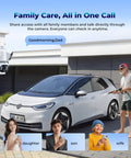 Solar Wireless Outdoor Security Camera System overlooking driveway with car, showing family communication via camera, no monthly fee.