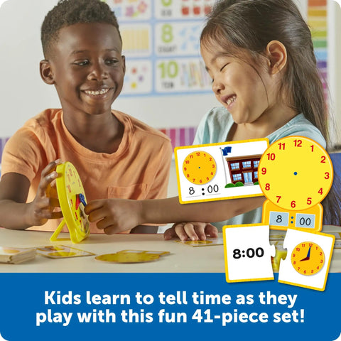 Children playing with Time Learning Activity Set With Teaching Clocks For Kids Hands On Time Practice Classroom Must Haves