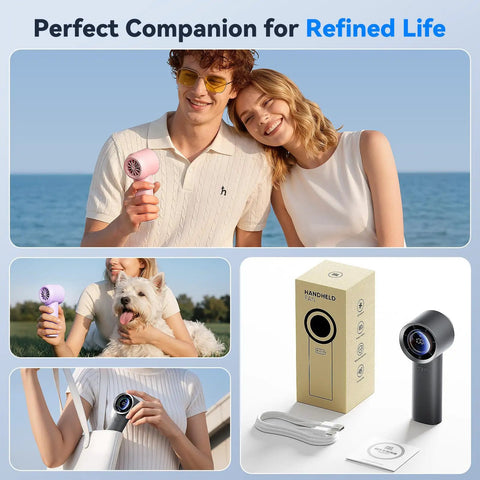 People enjoying outdoors with a Turbo Handheld Fan With 100 Speed HD Digital Display Real Time Wind Gear And Battery Percentage.