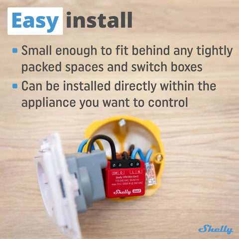 One Channel WiFi Smart Switch Relay With Power Measurement Gen3 Mini 8A 240V installation in a switch box