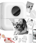 Compact Inkless Thermal Printer With Instant Bluetooth Sync And One Starter Roll Of Sticky Labels Ideal For Student Vibe Check Planners Crafting Buffs Digital Creators And Rapid Note Sharing On The Go, showing a portable device printing images.