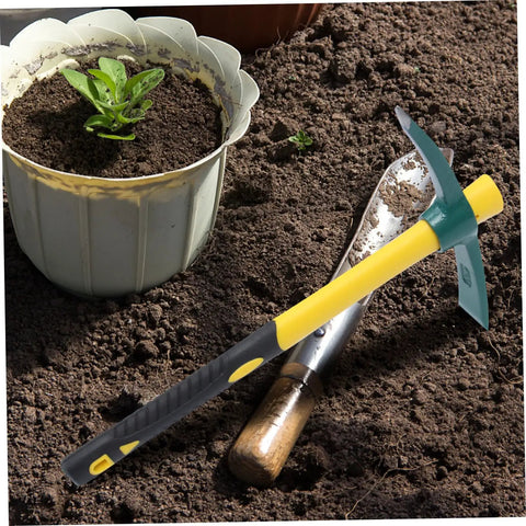 Plastic Clad Fiberglass Handle Garden Hoe 38 By 25 Cm Lightweight Easy To Use Yellow Durable Yard Planting Tool in soil