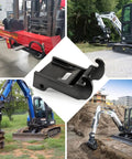 X Change Quick Attach Coupler Bracket For Mini Excavators Black Coated Steel Mount Turns Any Attachment Into A Bobcat Ready Tool Easy Weld On Conversion Compatible With Bobcat E Series shown in multiple views