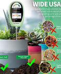 All In One 2 In 1 Soil Moisture And pH Meter With Dual Dial Display in use with various soil types in garden setting