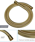 Wall Mounted Square Shower System with Rough-in Valve, 59" extendable gold shower hose, made of SUS304 stainless steel.
