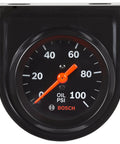 Front view of Bosch SP0F000052 Style Line 2-inch mechanical oil pressure gauge with black dial and bezel.