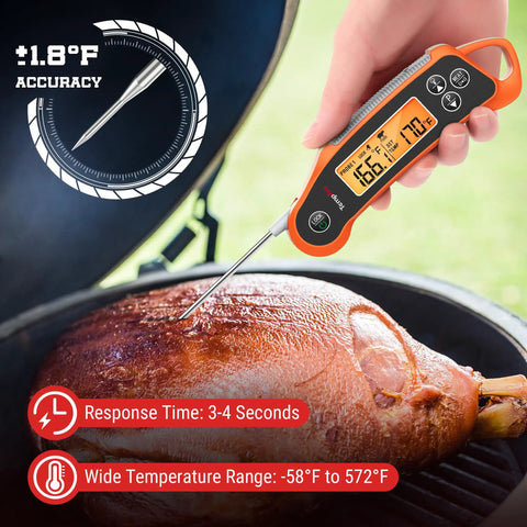 Dual Probe Instant Read Meat Thermometer For Oven And Grill With 2 Probes And Dual Temperature Display in use on grill