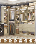 Rock Solid Corner Closet System With 3 Sets and 87 Inch Frame Offers Gobs of Storage via 4 Large Wooden Drawers and shelves.