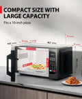 Compact Space Saver 0.9 Cu Ft Microwave Oven With 900W Power, 6 Auto Menus, fits 10-inch pizza, black stainless steel on countertop
