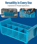 Blue Perma-Sil Polypropylene Flatware Basket For Commercial Kitchens, 8-Compartment Dishwasher Rack Organizer in use