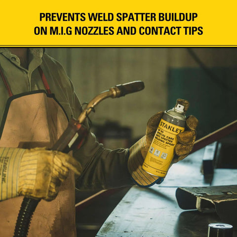 Welder using Heavy Duty Welding Anti Spatter Spray 2 Pack 8.5 Oz Each For Arc Mig Tig Tips and Surfaces Silicone Based Non Flammable Formula